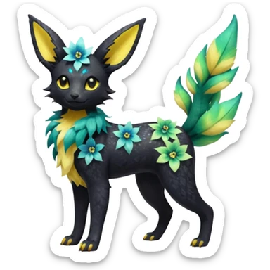 Multicolored sparkly light realistic pretty cool elegant realistic floral exotic Trico-Bolthund-Electrike-Luxray-Umbreon-Leafeon-hybrid, full body sticker