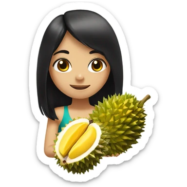 Girl with black hair with durian fruit sticker