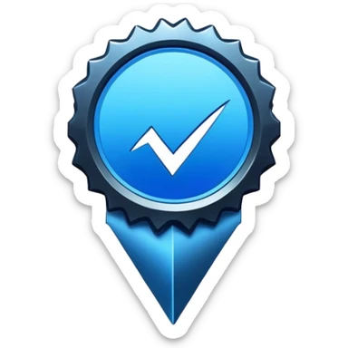 blue verification badge with a jagged circular edge and a dark checkmark in the center, sticker