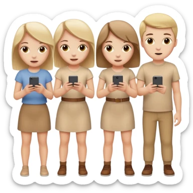 4 white girls and 2 white boys in beige clothes are playing together  sticker