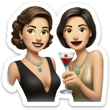 rich caucasian women two friends sipping martinis brunettes sticker