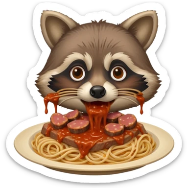raccoon with SPAM meat and spaghetti slop sticker
