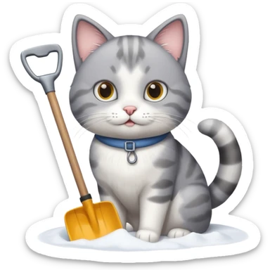 Katze arbeitet mit schneeschieber  sticker