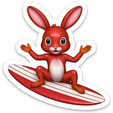Surfing red glitter rabbit Happy  sticker