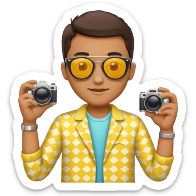 fotographer with yellow paterned summer clothes and sun glasses sticker