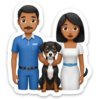 Pareja de novios, pelo negro ambos, y con dos perritos pincher en brazos sticker