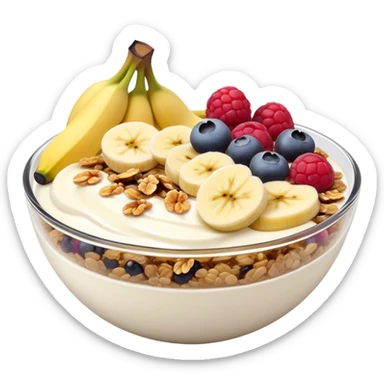 yoghurt bowl with banana, berries and granola sticker