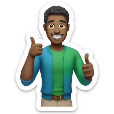 happy guy with blue and green clothes shows thumbs up sticker