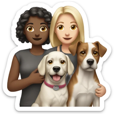Two human females and three dogs sticker