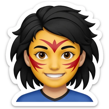 A black hair teen supporter with bold full-face paint, smiling with fierce team spirit. sticker