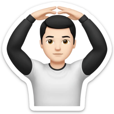 Hombre blanco pelinegro haciendo ejercicio de estiramiento de brazos sticker