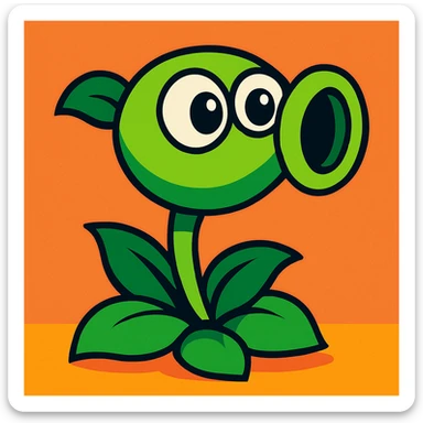 cute pea shooter plant with big eyes and green stem, inspired by Plants vs Zombies sticker