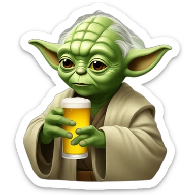 Yoda drinking a beer sticker