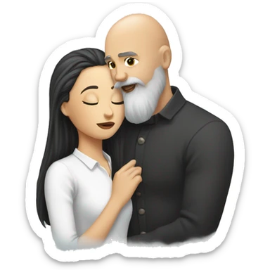 Bald and gray beard man kisses long black hair white woman sticker