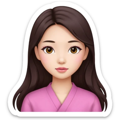 Asian girl with long brunette hair, white skin, makeup pink natural  sticker