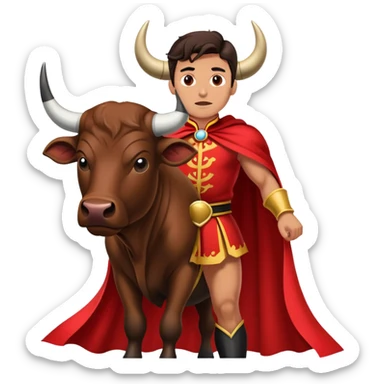 matador with red cape facing a charging bull sticker