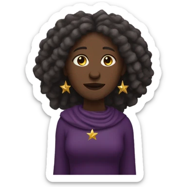 Afro indigenous woman with dread locks twnnwtwnttwnwnttqnt tmmynanagnwtnsttnantanta and dark skin, purple medieval dress holding a golden star. sticker
