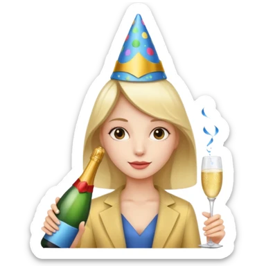 girl with Champagne bottle with party cap sticker