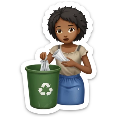 Black girl with ripped clothes eating out the trash can sticker