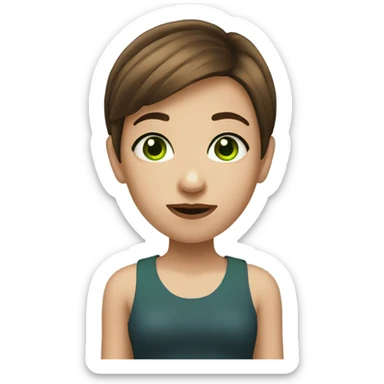 girl with short brown hair, green eyes , and nose ring sticker