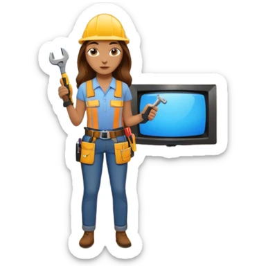 beautiful girl with long brown hair constructing new lounge room area with tv and couch sticker