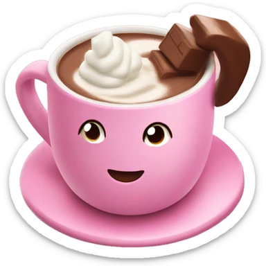 Hot chocolate in pink cup with cream and marshmallows  sticker
