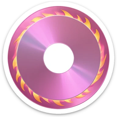 A minimalist CD disc with subtle pink flames, glowing effect sticker