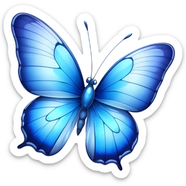 Cinematic Realistic Noble Blue Butterfly Portrait Emoji, Poised and graceful, with delicate, translucent wings rendered in vivid sapphire and indigo tones, a slender, elegant body with finely detailed textures, and gentle, reflective eyes, illuminated by soft natural light, high shine, intelligent and ethereal, styled with an air of refined natural beauty, focused and attentive, soft glowing outline, capturing the essence of a watchful and confident blue butterfly that appears to flutter out of the screen with effortless grace! sticker