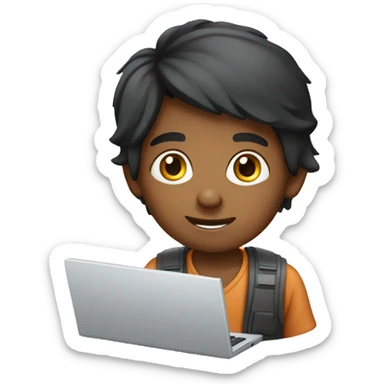 Indian boy with computer  sticker