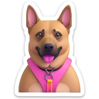 Add a pink harness, pink muzzle, and pink collar to the Belgian Malinois dog, keeping the 3D emoji iOS 18 style sticker
