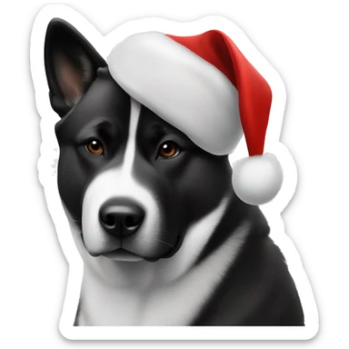 Black American akita wearing Christmas hat with his black and white American akita friend  sticker