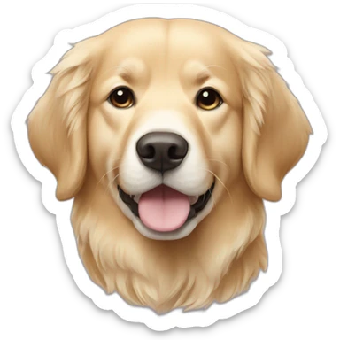 a golden retriever with a white snout sticker