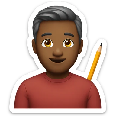 a content editor with a pencil behind their ear, only face like an apple memoji sticker