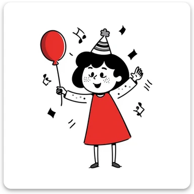 A girl in a red dress celebrating at a party sticker