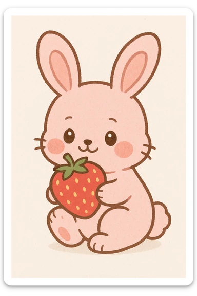 pink bunny holding strawberry sticker