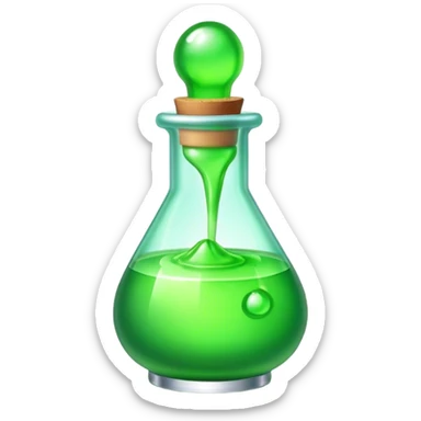 Clash of Clans aesthetic: Cinematic Playful Pixel 3D green health Potion Emoji, rendered in a 3D vector-style similar to standard emojis with minimal shading and bold, simplified shapes. A compact, distinct form with signature details, softly glowing with a pixelated adventure charm. Simplified yet unmistakably iconic, highly detailed and consistent, glowing with a soft radiance and high shine. Stylized with a touch of classic pixel-art charm and a soft glowing outline, capturing the essence of a beloved gaming relic with a friendly, playful manner! sticker