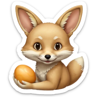 fennec carrying an unpeeled egg with his mouth sticker