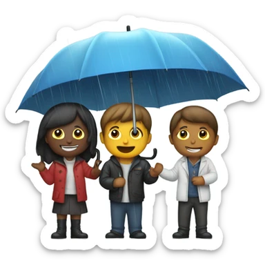 4 friends with umbrella playing with a ship in the rain sticker