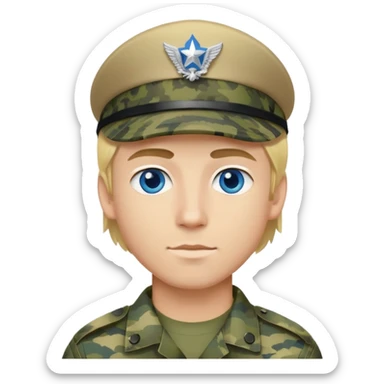 Blonde hair and blue eyed guy in military cammies sticker