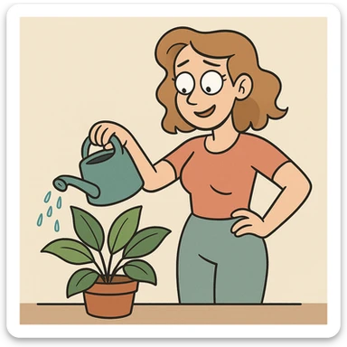 woman watering a plant sticker