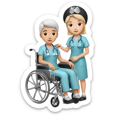 a nurse is taking care of a person in wheelchair sticker