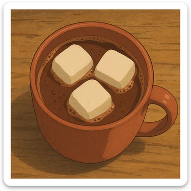 birds eye view of hot chocolate mug with three big marshmallows in it sticker