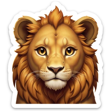 Cinematic Noble Lio Cub Portrait Emoji, Poised and regal, with a powerful, muscular build and a majestic, tawny mane, deep-set soulful amber eyes, Simplified yet sharp and sophisticated features, highly detailed, glowing with a warm, dignified glow, high shine, intelligent and fierce, stylized with an air of wild majesty, focused and attentive, soft glowing outline, capturing the essence of a watchful and confident king, so majestic it feels as though it could roar out of the screen with effortless authority! sticker