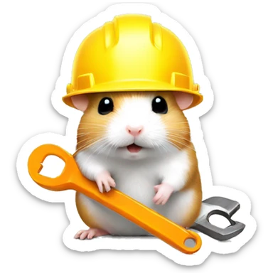 hamster in a construction helmet with a wrench sticker