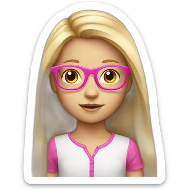 blond child girl with shoulder long hair and pink glasses sticker