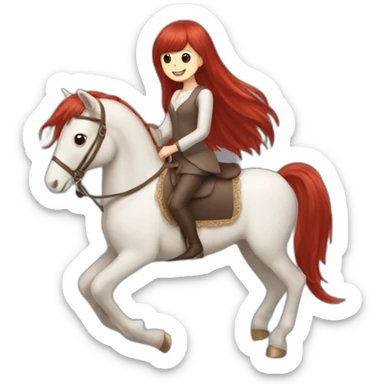 Lady with Long red Hair and bangs on a hobbyhorse sticker