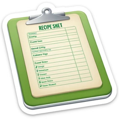 Small icon emoji of recipe sheet, minimum details, green #36a767 main color sticker