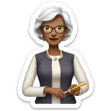 elegant 60-year old woman with a pencil in hand sticker