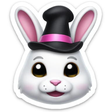 white rabbit similar to My Melody with a black devil's tail, wearing a black jester's hat that features a pink skull clip at the center of her forehead sticker