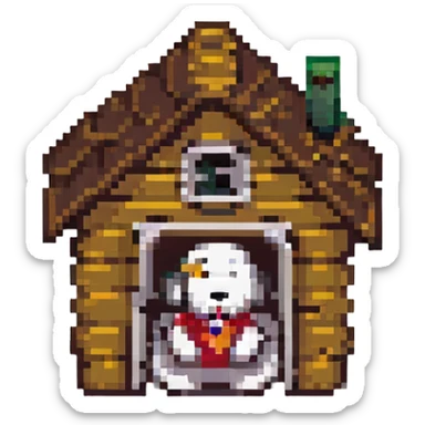 Snoopy sleeping on his doghouse pixel art sticker